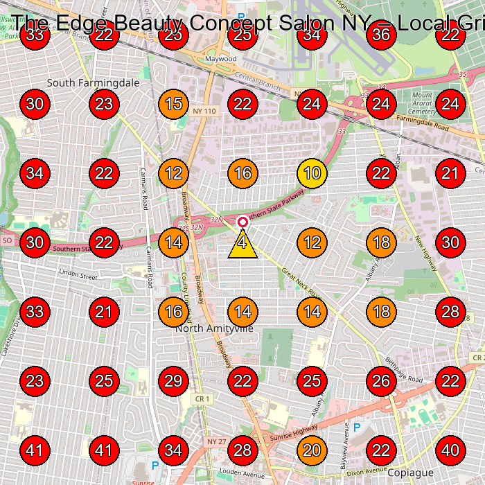 The Edge Beauty Concept Salon NY GeoGrid visibility map for Hair Salon in Farmingdale